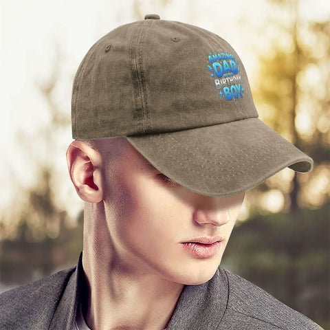 Birthday Boy Cool Hat For Men Lightweight Adjustable Cap in khaki worn by a model outdoors