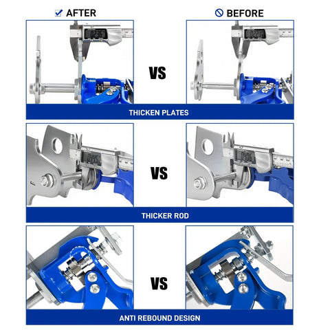 Comparison of Quad Piston Brake Caliper Press Tool For Quick Replacement Of Single Dual And Quad Calipers, showing thicker plates and rod.