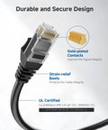 Close-up of 10Gbps Snagless Cat 6 Ethernet Cable Kit with gold-plated contacts and strain-relief boots, showcasing durable design.