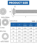 Product size chart for Heavy Duty Wheelbarrow Bolts And Nuts Kit with dimensions in inches, including bolt and nut profiles.