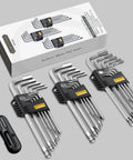 27-Piece Magnetic Allen Wrench Set with Extra-Long Ball End Hex Keys S2 Steel SAE Metric and Torx Keys Color-Coded L Keys
