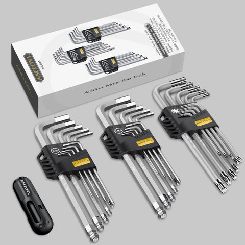 27-Piece Magnetic Allen Wrench Set with Extra-Long Ball End Hex Keys S2 Steel SAE Metric and Torx Keys Color-Coded L Keys