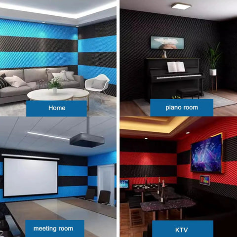 Heavy-Duty Self-Adhesive Acoustic Panels For Home Studio And Gym Wall Sound Proof Padding With Built Different Quick-Recovery Noise Canceling Foam That Kills Echo And Keeps The Room Fresh in a home and studio setting