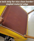 Rock Solid 33 Yards Upholstery Tack Strips For Couch Furniture Edge Fixation Heavy Half Inch Kraft Paper Trim Tape applied to a furniture edge.