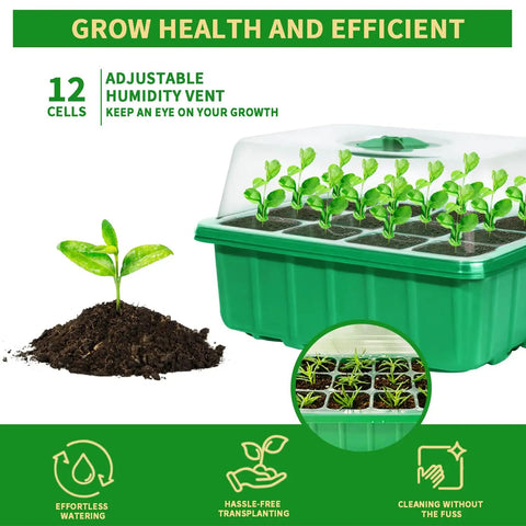 Image showing 5 Pack Seed Starter Trays With Humidity Domes And Base, Germination Kit For Vegetables, Flowers, And Bonsai.