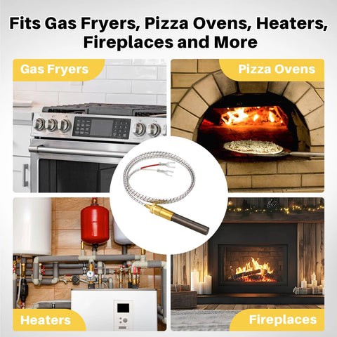 Thermopile replacement coil for gas appliances; 38-inch aluminum thermocouple, Pitco 60125501; fryers, ovens, fireplaces.