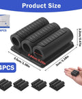 Four Pack Drill Bit Holder Tool Holster for Impact Drivers and Drills with adhesive, black rubber sleeve, shown in hand and dimensions.