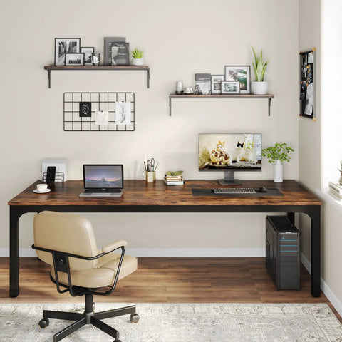 Extra Long 78.7 Inch Double Computer Desk For Two, Sturdy Home Office Workstation with decor items in room setting