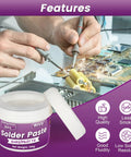 Pro Grade Sn63 Pb37 Solder Paste With T4 20-38 Micron Particles And 183 C Melting Point For Electronics PCBs And BGA Soldering No Clean Flux Ready To Use 100G jar with features icon