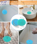 Slick Silicone Tub Stopper Two Pack, 5 Inch Flat Suction Bath Plug With Heavy Grip in blue, used in sinks and bathtubs.