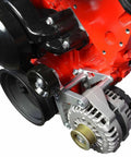 GM LS Truck Iron Block Interior Third Hole Bracket Low Mount Accessory Mount For Alternator And Fuel Pump Replaces Missing Casting Boss Fits Silverado LM7 LQ4 L59 LQ9 LMG L96 LC8 Engines installed on red LS block with alternator