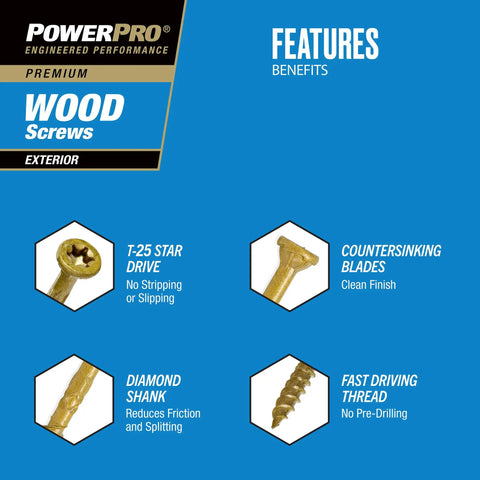 Premium Exterior Wood Screws For Outdoor Decks, Size 10 X 3-1/2 Inch, features including T25 star bit, bronze finish