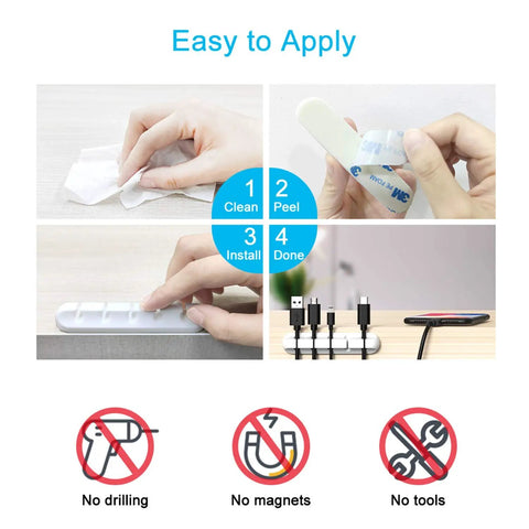 White Cable Clips Cord Organizer Set 2 Pack Wire Management Clips For Desk Car Home Office USB Cable Holder installation process