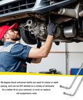 Mechanic working on exhaust system with Beefy 4-Piece 90 Degree Exhaust Hanger Rod Kit, 3/8 x 7.6 Inch Bent Hanger in foreground