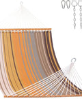 Quick Dry Hammock With Spreader Bar Textliene Fabric For Two People Outdoor Patio And Poolside Relaxation Coffee Stripes 450 Lb Capacity Chains Included All Weather Comfort.