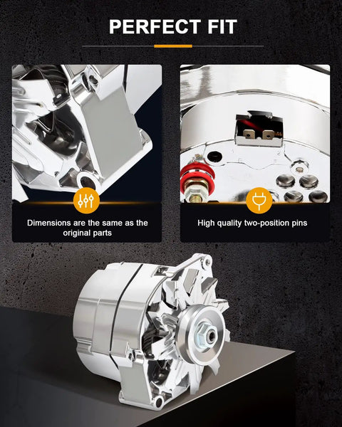 High Output 100 Amp One Wire Alternator Replacement for GM 305 350 SBC Small Block and Big Block V8 shown with connections