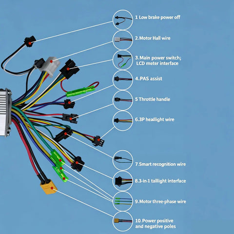 Wiring diagram for Slick Color Screen LCD Dashboard Upgrade Kit With 350W Brushless Controller For Electric Scooters