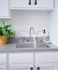 Parkwood Two Handle Kitchen Faucet Deck Mount in Stainless with Aerated and Spray Options, ADA Compliant, 3 Hole 8 Inch Install