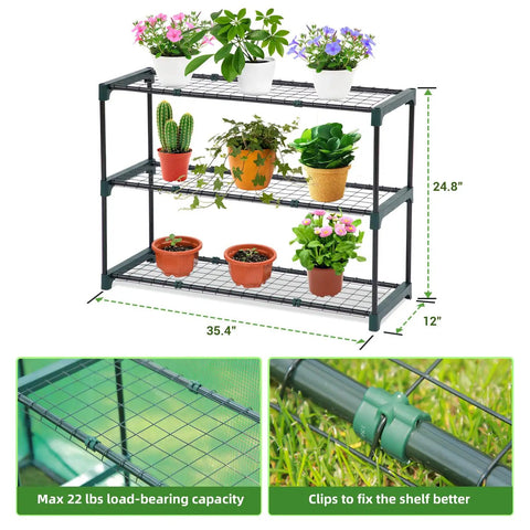 Lean-To Garden Greenhouse With 3-Tier Shelves, Walk-In Wall Mounted Design, Mesh Windows, Two Roll-Up Zipper Doors, Large 79 By 39 By 83 Inch Outdoor Greenhouse, Reinforced Frame For Outdoor Ready
