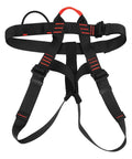 Black safety harness for the Backyard Zip Line Kit For Kids And Adults 160ft Cable With Adjustable Tension Rust Proof Galvanized Steel Quick Tighten Trolley With Removable Seat And Spring Brake Heavy Duty Outdoor Fun For The Whole Crew.