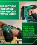 Compact 18V Cordless Brad Nailer 18 Gauge Tool Only Single Sequential Trigger Lightweight Frame in use for trim work.