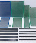 Various sizes of PCBs from the Electronic Components Grab Bag Kit With ICs, Op Amps, Resistors, Polyester Capacitors, LEDs, PCBs