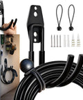 Heavy Duty EV Charging Cable Holder Wall Mount For Tight Garages With Wide J Hook supports Tesla and J1772 cords, black metal construction.
