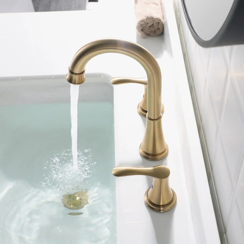 Widespread Double-Handle Bathroom Faucet In Brushed Nickel With Metal Pop Up Drain, CUPC-Approved Supply Lines in use
