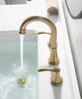 Brushed Gold Widespread Bathroom Faucet With Double Handles, Pop Up Drain And cUPC Supply Lines, Easy Install, 6 To 12 Inch Spread