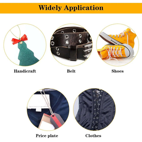 Three Sixteenth Inch Grommet Tool Kit Eyelet Pliers Set With Hole Punch and 200 Eyelets for shoes, clothes, handicrafts displayed on applications