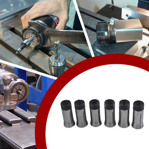 5C Square Collet Set 6 Piece 1/4 To 3/4 Inch Fits Lathe Machining And Turning Pro Grade Durable Collets In Use and Displayed