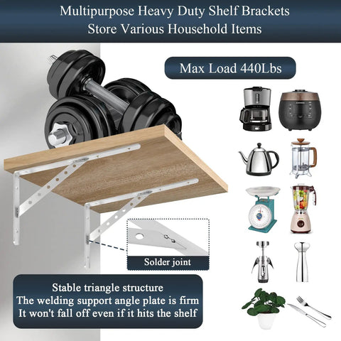 Rock Solid Shelf Brackets 16 Inch L Brackets For Shelves Heavy Duty Stainless Steel Angle Brackets With 440 Lbs Maximum Load Pack Of 2 Silver Finish for supporting weights