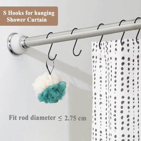 Heavy Duty 3.7 Inch S Hooks For Hanging Jeans Pans Pots Bags Towels And Plants Black Steel Fits Closet Rods Under 1 Inch Diameter Perfect Kitchen And Home Organization Space Saver holding shower curtain and bath sponge on rod