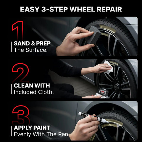 Gloss Black Rim Repair Kit For Cars DIY Wheel Touch Up Paint For Alloy And Steel Rims Curb Rash Fix demonstration steps