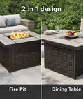 43 Inch Outdoor Gas Fire Pit Table With 60,000 BTU Propane Heat, CSA Safety Approved with wicker base and ceramic top.