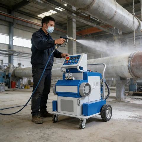 Top Tier Portable Polyurea And Polyurethane Spraying Machine For Efficient PU Foam Insulation Coating in use by contractor.