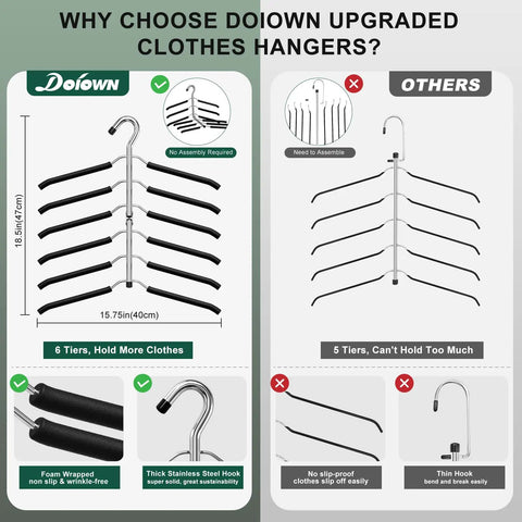 Multi Level Space Saving Closet Hangers With Plush Non Slip Foam Coating And Heavy Duty Black Steel Arms Hang Tight To Your Favorite Knits And Tees Without Shoulder Indents While Maximizing Rack Real Estate