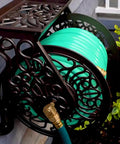Decorative Cast Aluminum Wall Mount Garden Hose Reel Holds 125 Feet Of Five Eighths Inch Hose Bronze Finish Weather Resistant Non-Rust