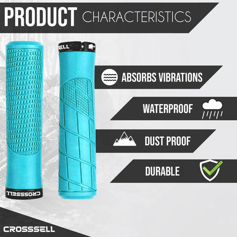 Lock-On MTB Grips For Mountain Bike BMX And E-Bike, Non-Slip Shock Absorbing 22.2mm Handlebar Grips In Sky Blue, info graphics