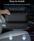 Premium Leather Car Seat Gap Filler Organizer With Flexible Anti Drop Edge And Smart Compartment Design secures items between seats.