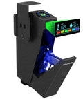 Slick Drop Down Biometric Gun Safe Featuring Lcd Temperature And Humidity Display For Dead Nuts Secure Handgun Storage Plug And Play Bedside Desk Mount Gotta Have Quick Access Firearm Security angled view with gun inside