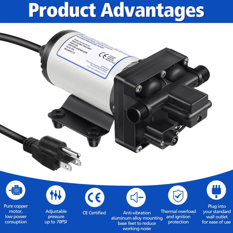 Water Pressure Booster Pump Kit 110V Self Priming Industrial Pump With 5.5 GPM At 70 PSI Includes Plug and Brass Fittings