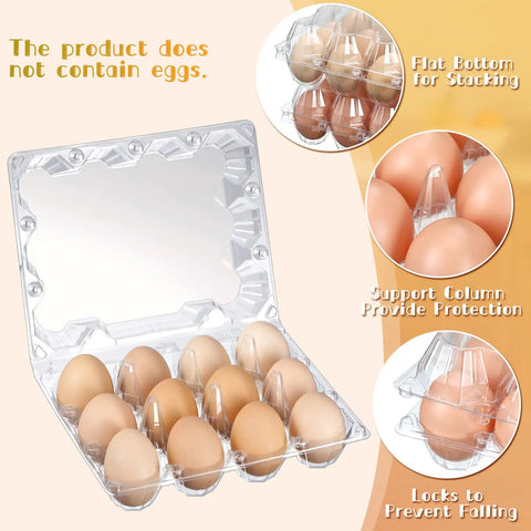 Clear Plastic Egg Cartons Bulk 200 Pack 3x4 Grid Stackable Trays For Farm Market And Home Use See Through Design Keeps Eggs Secure And Easy To See In Fridge