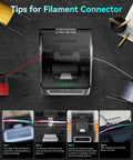 Must Have Filament Connector Splicer Kit With PTFE Sleeve For 1.75mm Filaments, showing splicer and tips for usage.