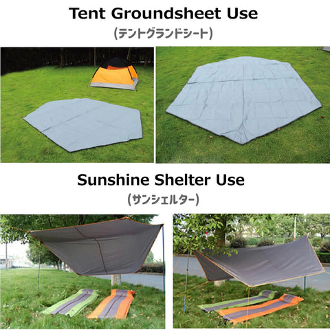 Rugged All Weather Waterproof Tent Tarp Hexagon Rain Fly with Hammock Ground Cloth and Sunshade Mat for Camping Picnics Hiking Beach Survival Gear Gray Large, shown as tent groundsheet and sunshine shelter.