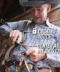 Man using Center Drive Multitool with 12 Piece Bit Set Outboard Knife Pliers Pry Bar Bottle Opener and Awl Includes Pro Grade Sheath