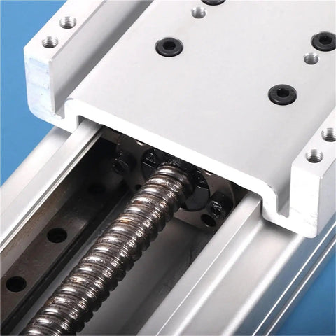 Close-up view of Heavy Duty Fully Enclosed Linear Guide Module With Pro Grade Ball Screw and built like a tank sliding table.