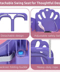 Foldable Toddler Swing Set For Indoor And Outdoor Play, Adjustable Seat Heights To Grow With Your Child, Safe And Durable Backyard Swing In Pink For Babies To Preschoolers, Easy Assembly And Folded Storage featuring a detachable swing seat with an adjustable safety belt, backrest folding buckle, and heavy-duty rope.
