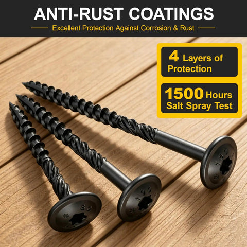 Heavy Duty Lag Screws 5/16 X 3 Inch Structural Bolts With Serrated Threads And Grade 5 Heat Treated Steel on wooden surface.