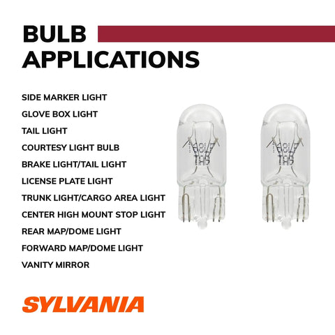 Long Life Miniature Bulbs For Interior Lighting, shown with bulb applications list including trunk and dome lights, 2-pack